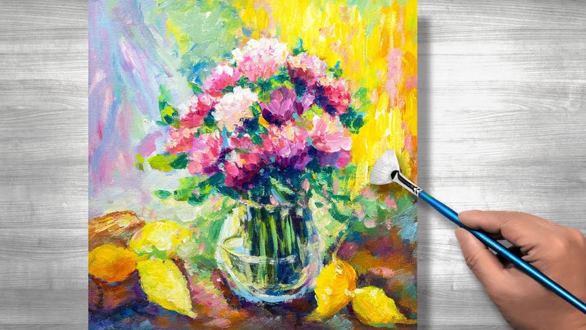 Acrylic painting tutorial flowers | flowers in vase | daily art #157