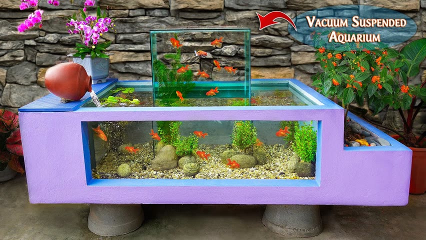 Amazing ideas! DIY wonderful vacuum suspended aquarium from cement and glass