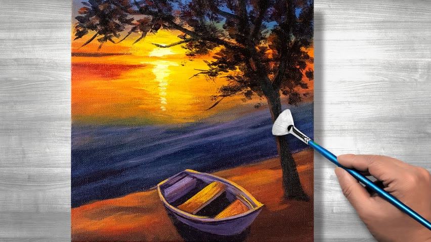 Sunset landscape painting | Acrylic painting | Daily art #248