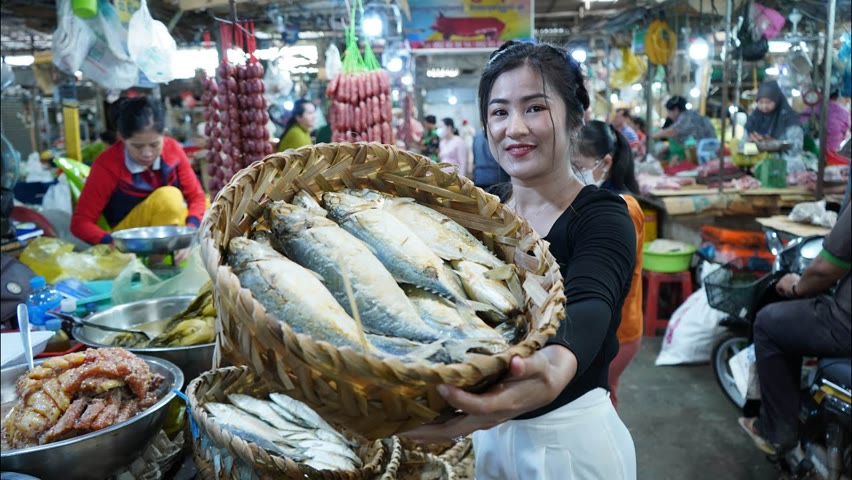 Market show, Yummy steamed ocean fish recipe / Fried fish with Cambodia noodle recipe