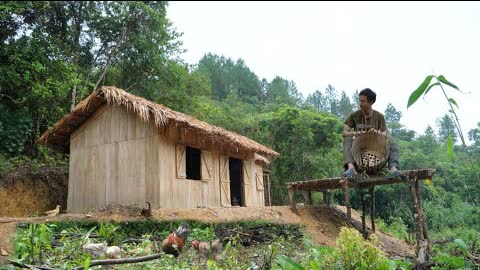Knitting bamboo basket, cassava drying, make bathroom door, Life with nature - #78