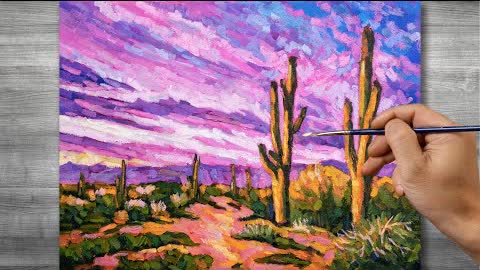 Impressionist painting | Sunset over Arizona | oil painting | time lapses | #334