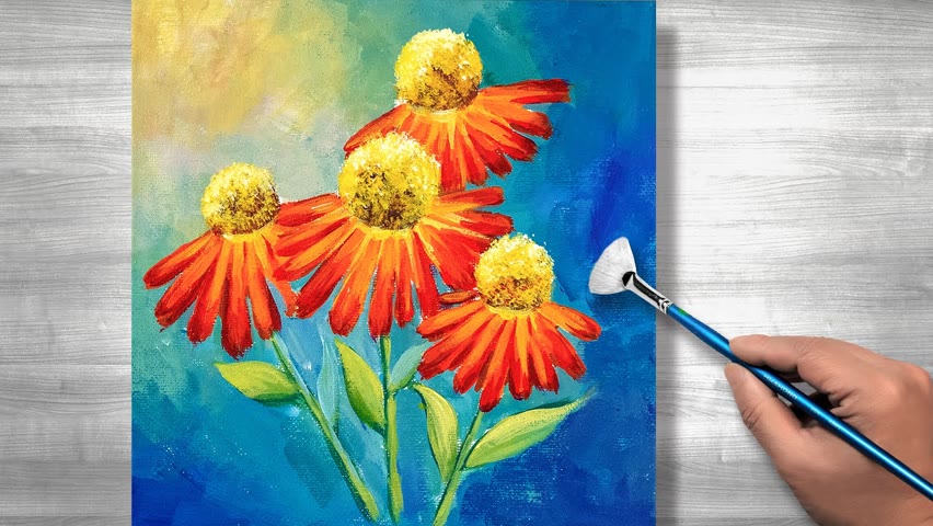 Easy Acrylic painting tutorial flowers | Daisies | Daily art #190