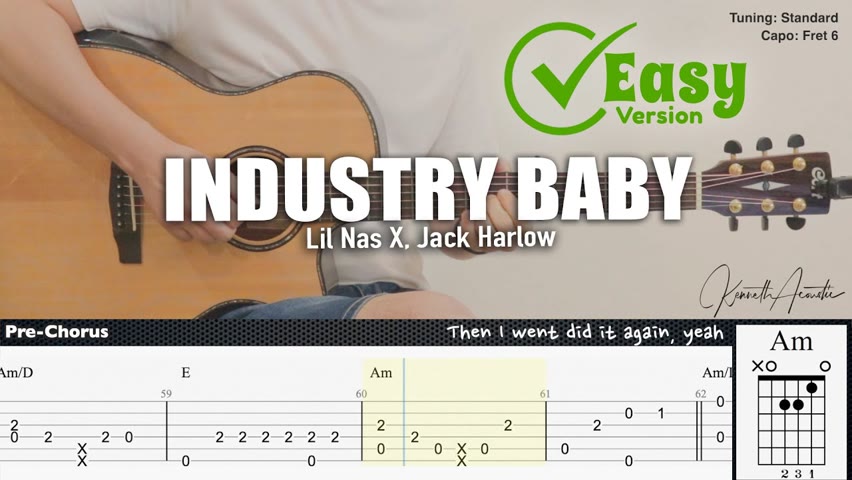 INDUSTRY BABY (Easy Version) - Lil Nas X, Jack Harlow | Fingerstyle Guitar | TAB + Chords + Lyrics