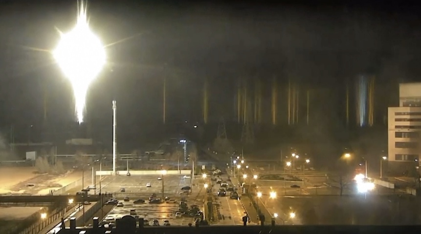 Bright Flaring Objects Falling on Zaporizhzhia Nuclear Power Plant