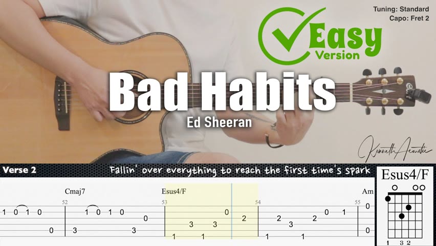 Bad Habits (Easy Version) - Ed Sheeran | Fingerstyle Guitar | TAB + Chords + Lyrics