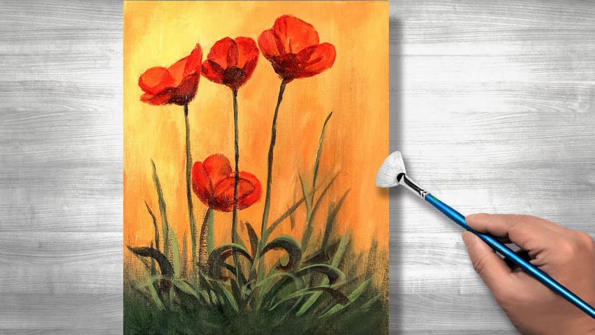 Flowers painting on canvas | Acrylic painting for beginners | Painting Time Lapse | #198