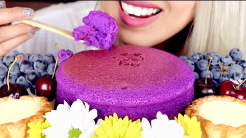 ASMR Eating Japanese Cheesecake & Desserts | Purple Sponge チーズケーキ 芝士蛋糕