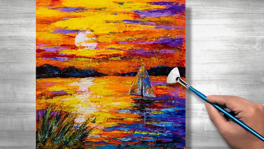 Easy Acrylic Painting Step by Step | Daily Art ＃8 | Hot Summer Sunset