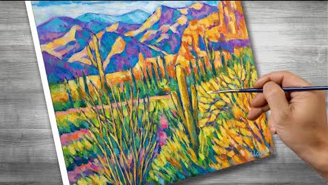 Impressionist painting | Arizona Cactus | oil painting | time lapses | #350