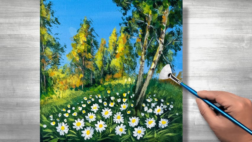 Flower landscape painting | Acrylic painting for beginners | Daily art #222