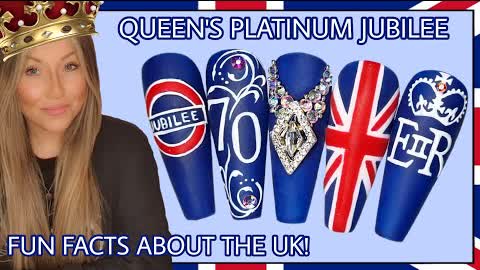 🇬🇧 Queen's 70th Jubilee | Platinum Royal nail art design | Union Jack nails | Bling | UK | Flag