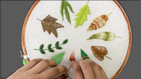 How to embroider leaves 10 ways - Easiest leaf stitch tutorial