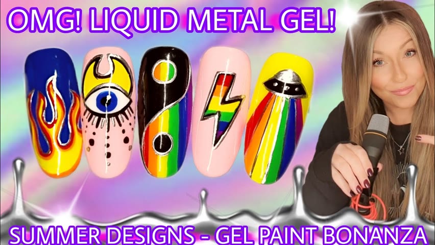 ☯️ Summer nails | Chrome gel paint | Easy rainbow nail art design | UFO Flames Yin Yang Bright Trend