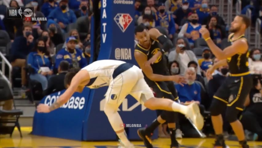 Steph Curry gets a clean block on Doncic but Luka dives and draws a foul 🤔