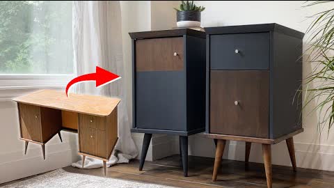Turning an Old Desk into Mid-Century Modern Nightstands