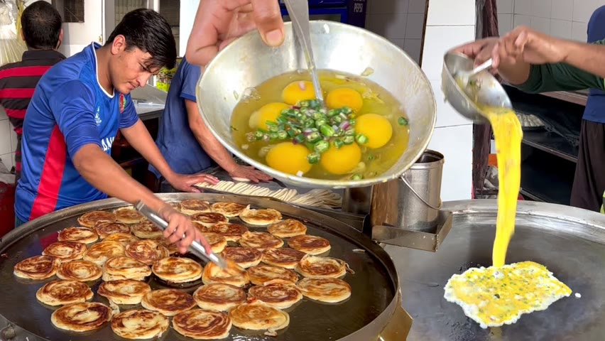 Quick Breakfast | Lacha Paratha Making | six Egg Omelet | Street Food of Pakistan