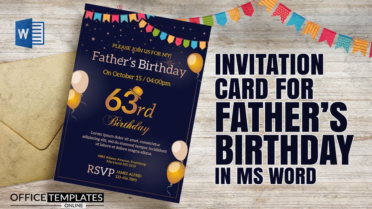 Birthday Invitation Card Design for Father's Birthday in MS Word | Word Tutorial
