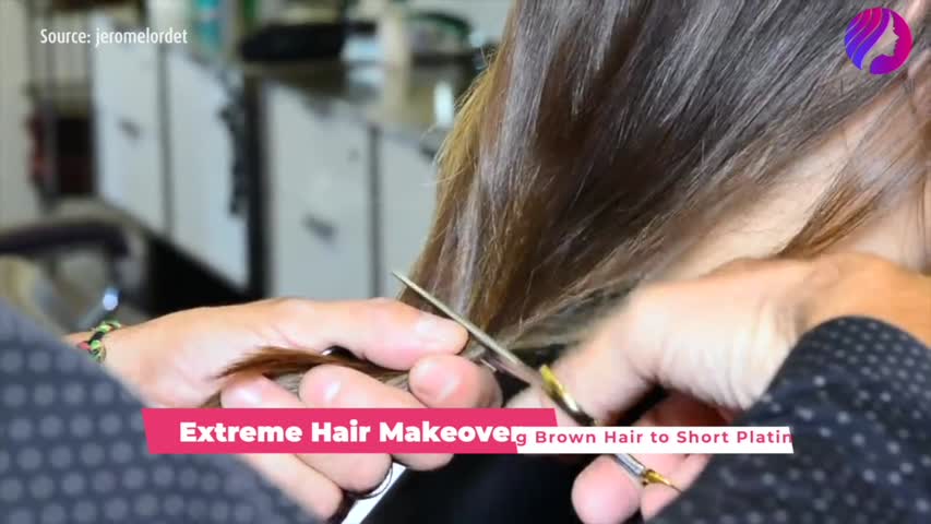 Extreme Hair Makeover from Long Brown Hair to Short Platinum