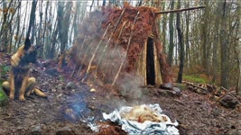 Solo Winter Camping: Underground Cooking, Christmas Turkey, Primitive Bushcraft Survival Shelter