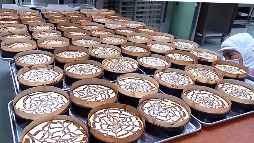 케익공장의 대량생산 현장! 부드럽고 꾸덕한 초콜릿 치즈 케이크 Making Chocolate Cheese Cake - Cake Factory in Korea
