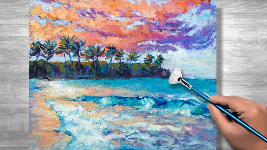 Acrylic painting time lapse | Seaside landscapes | tutorial |art # 182