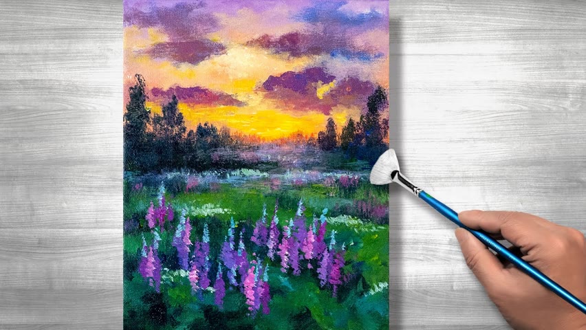 Flower field painting | Acrylic painting | Daily art #242
