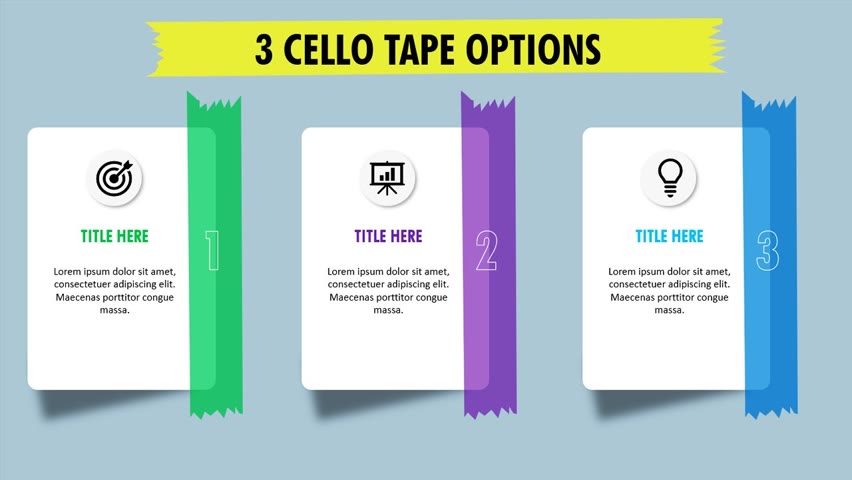 Create 3 Cello Tape Options Infographic Slide in PowerPoint. Tutorial No.: 946