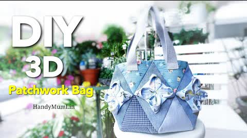 I just fold the fabric , come out result perfecty┃DIY 3D Patchwork Bag #HandyMumLin
