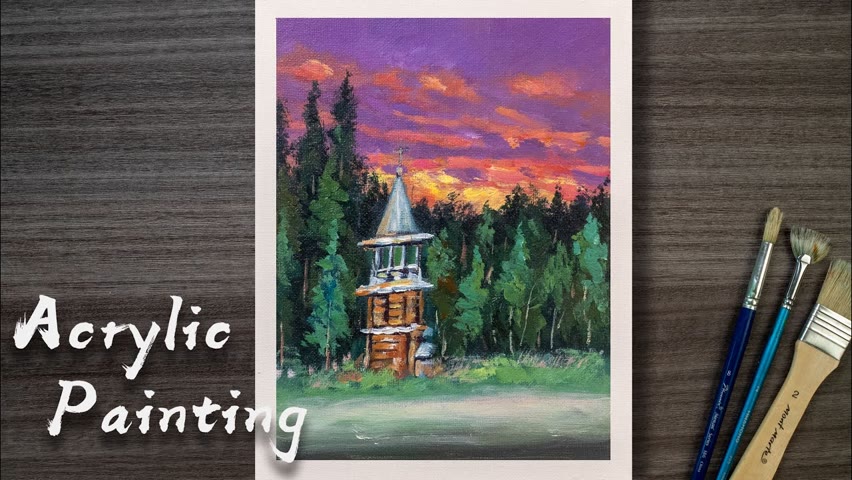 Acrylic Painting Tutorial For Beginners Landscapes/ Daily Art ＃98/Purple Town