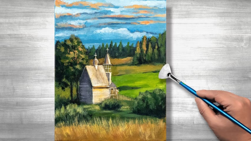 Sunny morning landscape painting | Acrylic painting | step by step #271
