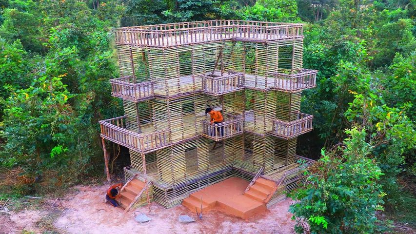 Build the most beautiful four Story Jungle Villa with bamboo part 1