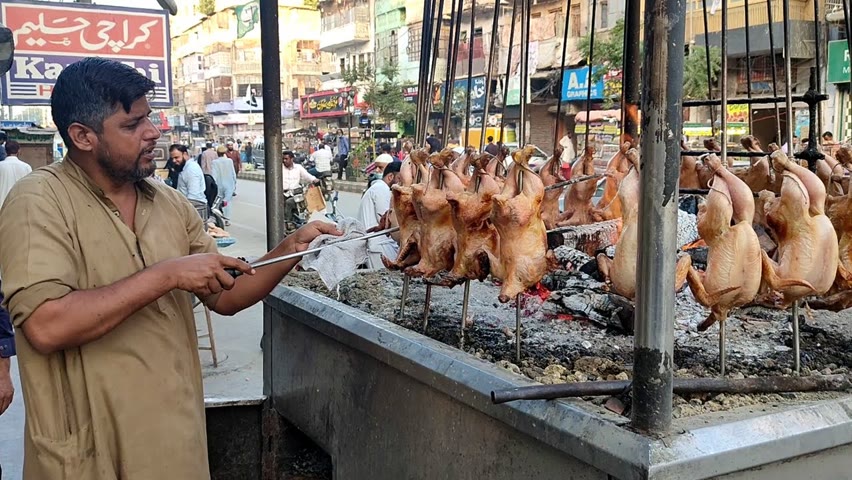 FULL CHICKEN ROAST | Chicken Sajji Making - Pakistan Street Food | Roadside Whole Roasted Chicken
