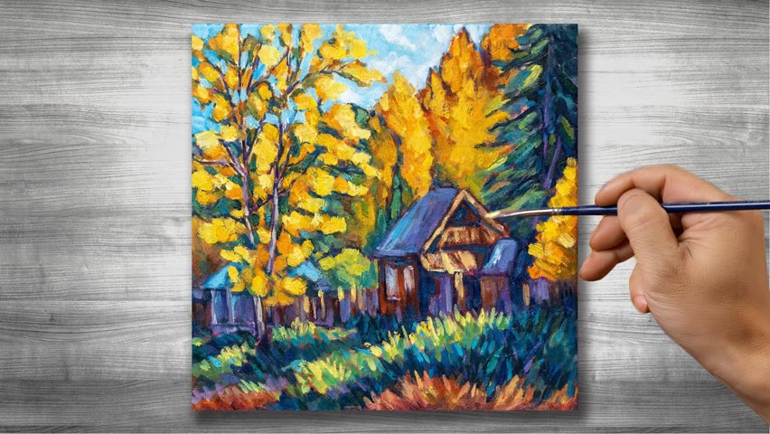 Autumn landscape painting | Oil painting time lapse |#285