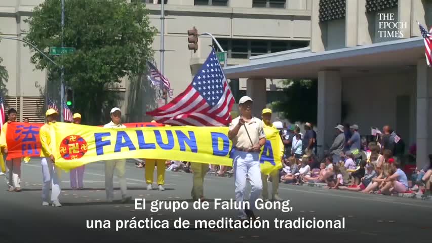 Desfile de practicantes de Falun Gong por el día mundial de la disciplina en la ciudad de Redwood 