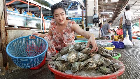 Market show, Buy oyster  for my recipe / Yummy giant oyster recipe