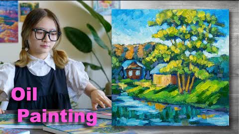Rural landscape painting | Oil painting time lapse |#302