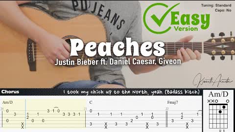 Peaches (Easy Version) - Justin Bieber ft. Daniel Caesar, Giveon | Fingerstyle Guitar