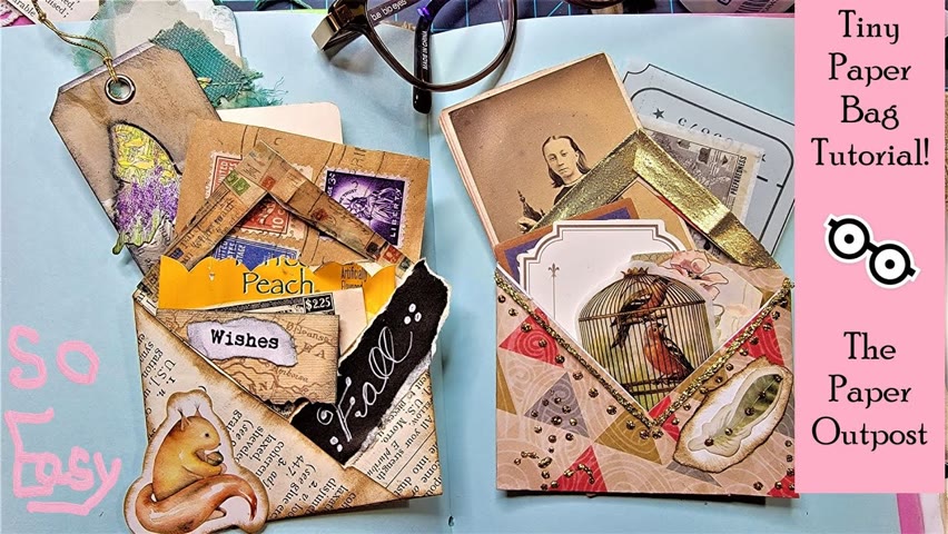 EASY TO MAKE TINY PAPER BAG EMBELLISHMENT for Junk Journals! With Handles! The Paper Outpost! :)