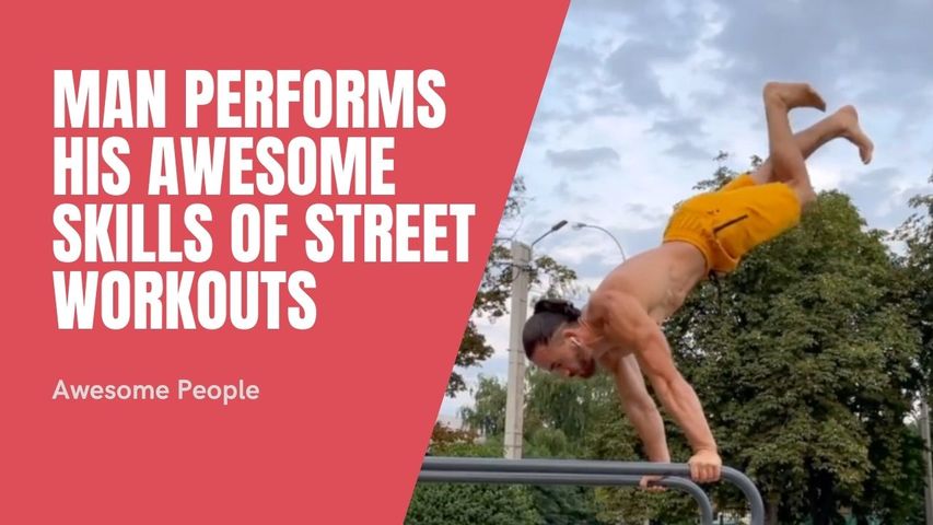Man Performs His Awesome Skills of Street Workouts