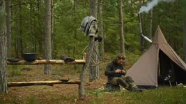 3 days solo bushcraft - stove, canvas lavvu, table and spoon making