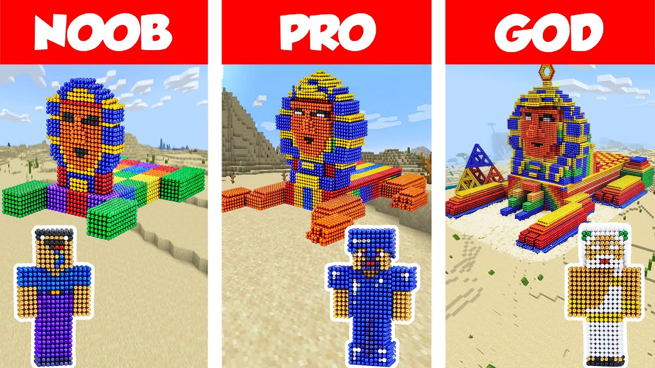 Minecraft NOOB vs PRO vs GOD: Challenge Build SPHINX Magnets / Stop Motion Animation
