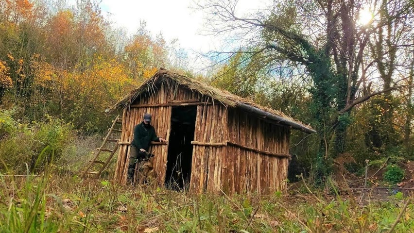 Log Cabin - Building Primitive Forest House from Start to Finish, Off-Grid Living, DIY, ASMR