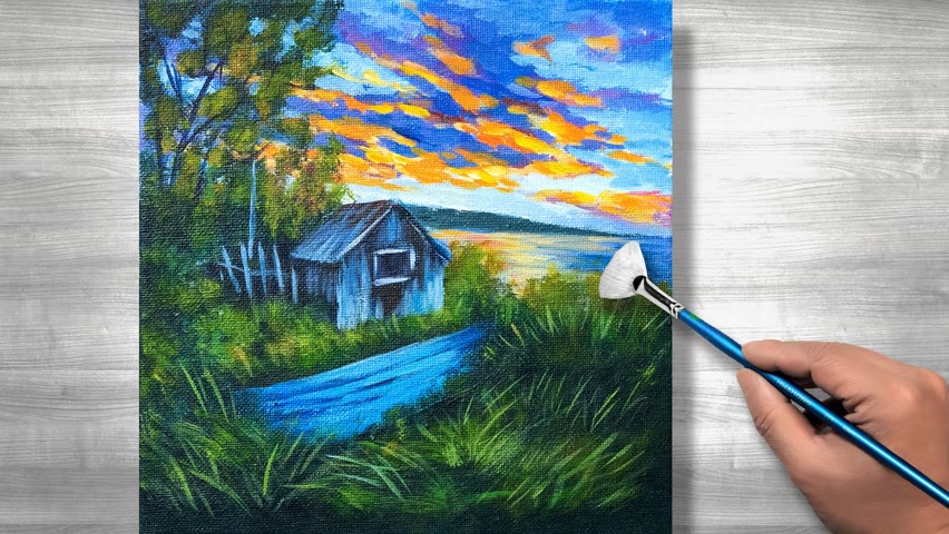 Sunset landscape painting | Acrylic painting | step by step #259